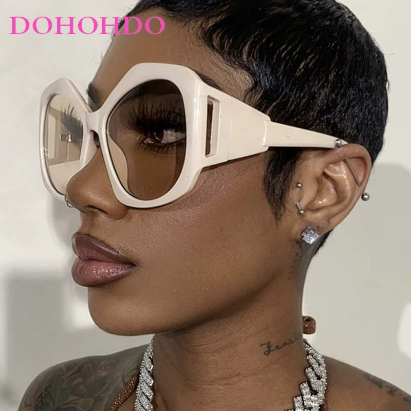 

DOHOHDO Fashion Sun Glasses Women Adumbral Anti-UV Spectacles Oversize Frame Eyeglasses Ornamental Irregular Polygon Sunglasses