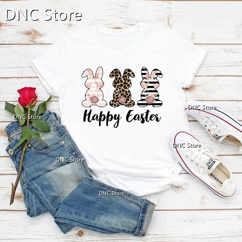 

Easter Rabbit Graphic Printing Women'S T-Shirt Easter Happy Femme TShirt White Short-Sleeved tops camisas Mujer Tshirt wholesale