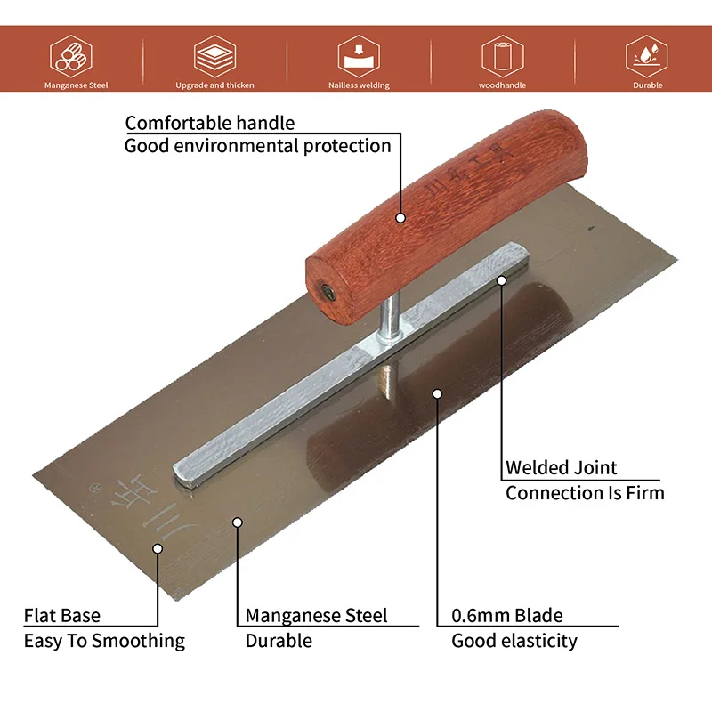 Flat Trowel Smooth The Wall Plastering Cement Mud Removal Putty Spread 27cm Carbon Steel Blade Rosewood Handle Painter Tool