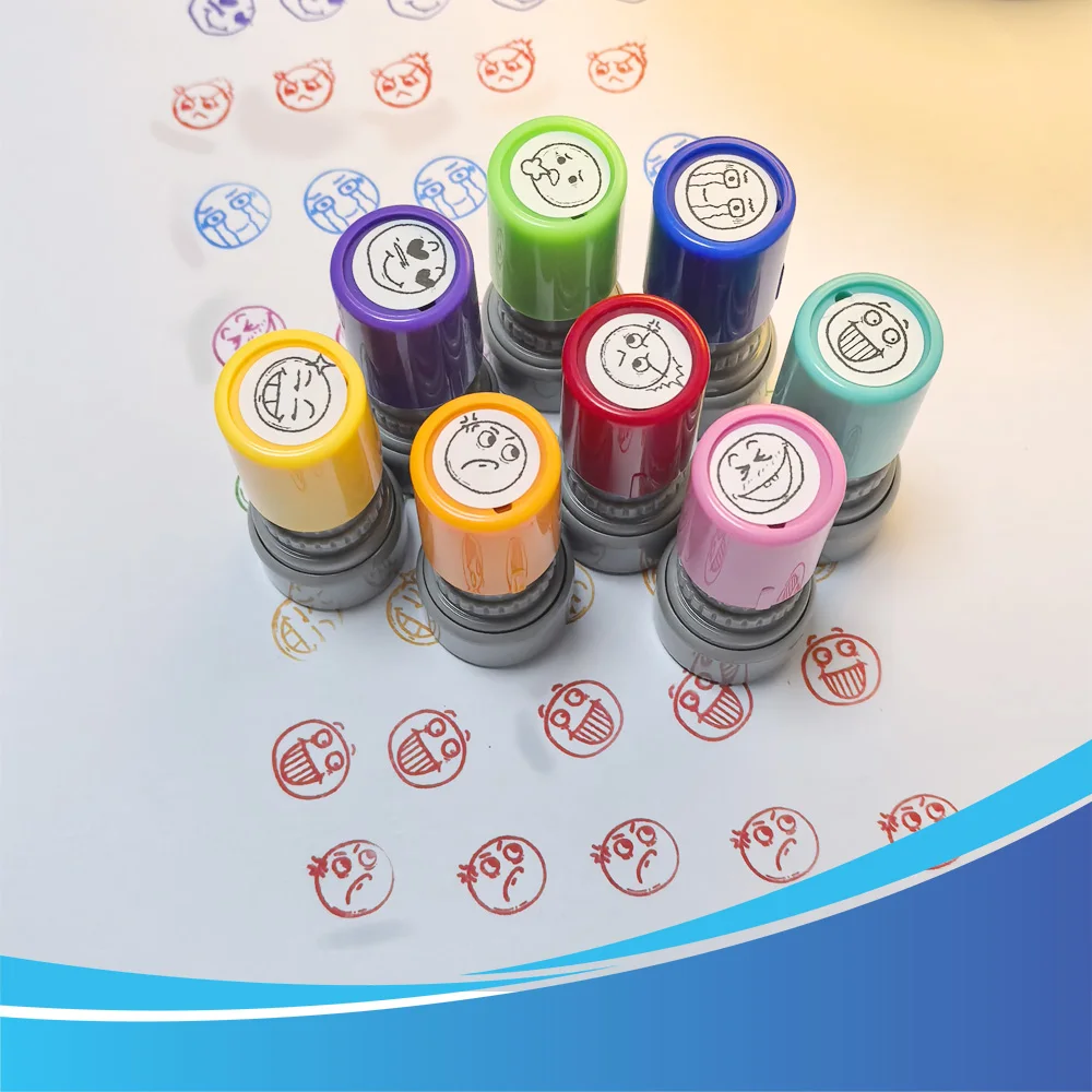 أختام حزمة التعبير المكونة من 8 ألوان تعلم وتشجيع الأختام الغاضبة، حزمة التعبير المضحكة، ختم الوجه المبتسم