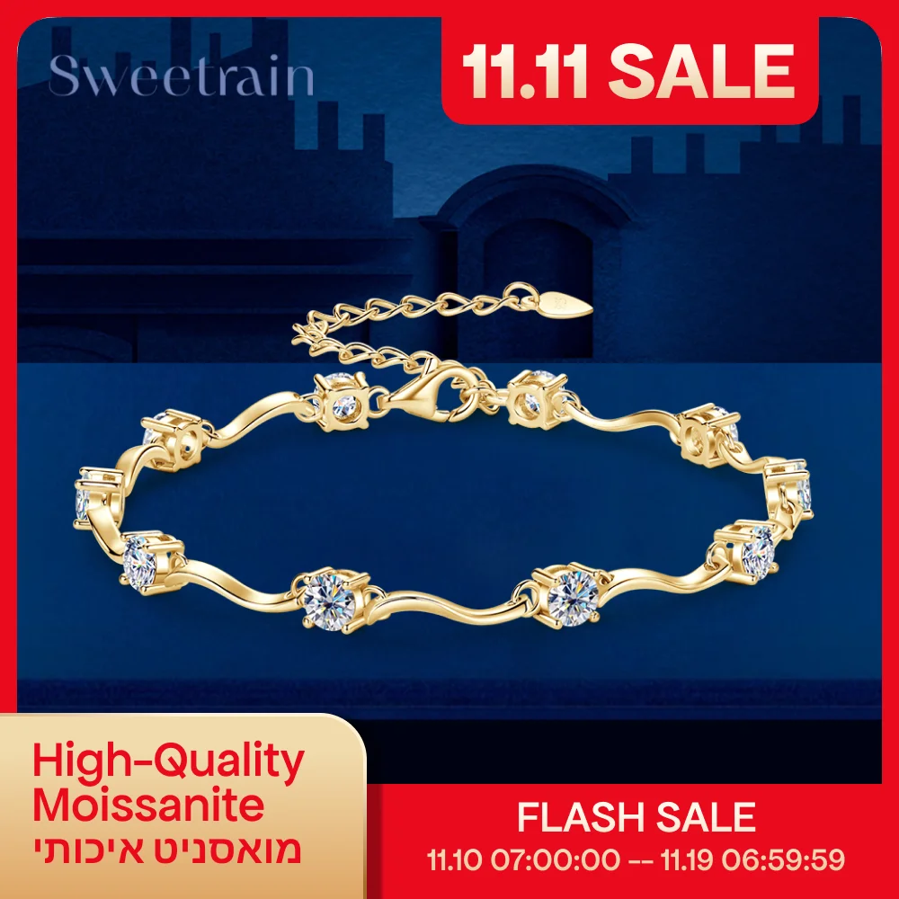 

Sweetrain 18K Plated 4mm Full Moissanite Bracelets for Women GRA Certified 3CT Lab Diamond Bracelet 100% Real Silver Chain 925