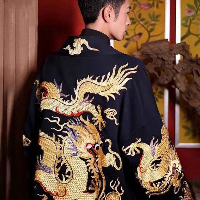 2024 New China-Chic Dragon Robe uomo donna stampa soprabito Vintage nazionale primavera autunno Cardigan generale Hanfu Large