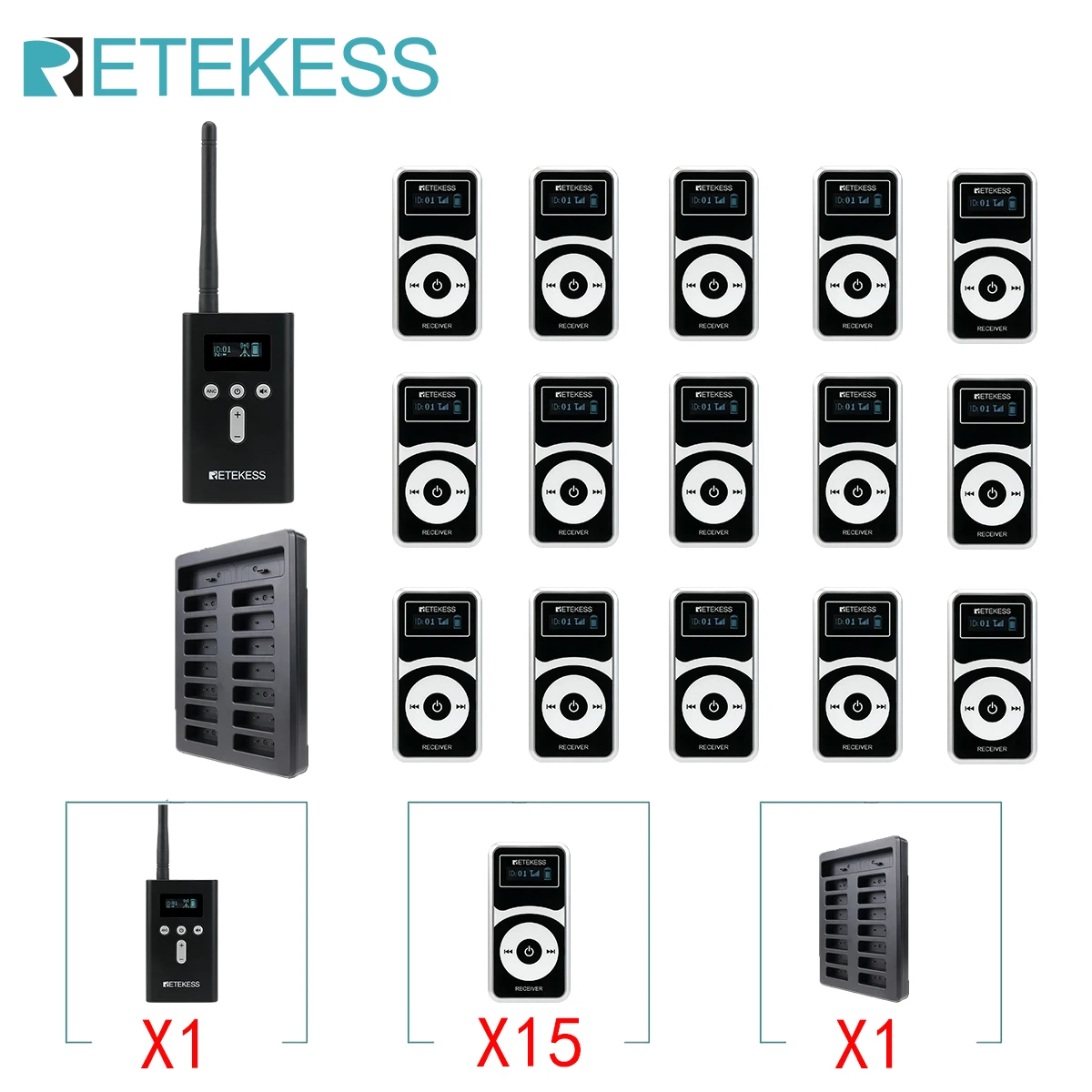 Retekess T130P T131P Wireless Tour Guide System Wireless Audio system Whisper System for Churches For Travel Museum Teaching