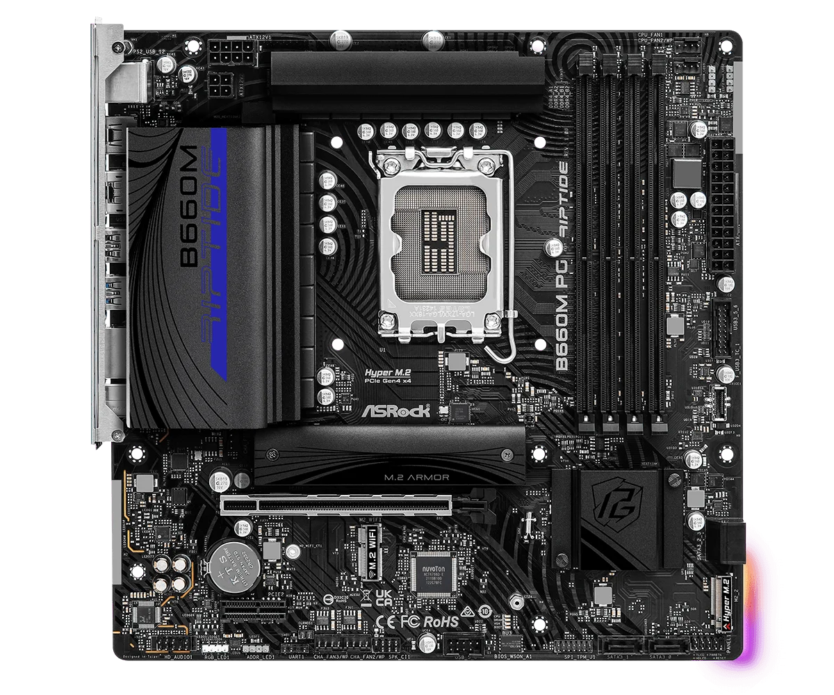 New ASROCK B660M PG Riptide  Micro ATX Intel B660 DDR4 PCIe 4.0 x16, USB 3.2 Gen 128G Support 12 gen LGA 1700 CPU Motherboard