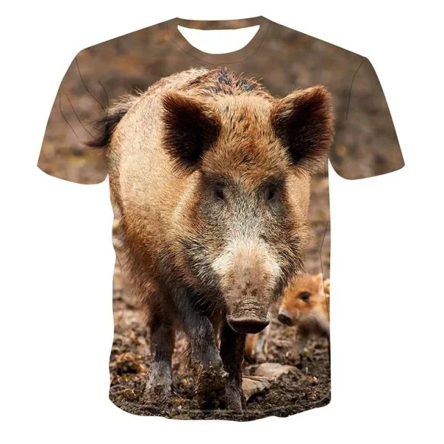 3D Printed Wild Boar Hunter Graphic T-shirt For Men Short Sleeve O Collar Outdoor Animal Tee Shirts Top Mens Personality Tshirts