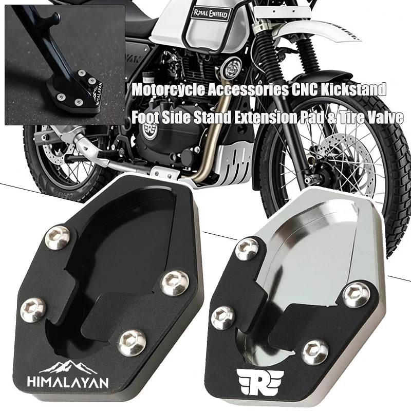 

Moto CNC Kickstand Foot Side Stand Extension Pad & Tire Valve Accessories | For Royal Enfield HIMALAYAN 450 himalayan450