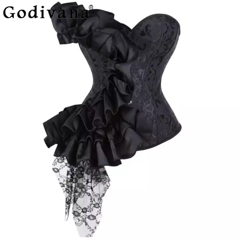 

Fashion Girl Elegant Halloween Fishbone Lace Court Top New Fashion Dark Gothic Black Strapless Sexy Lolita Waist Cinching Tops