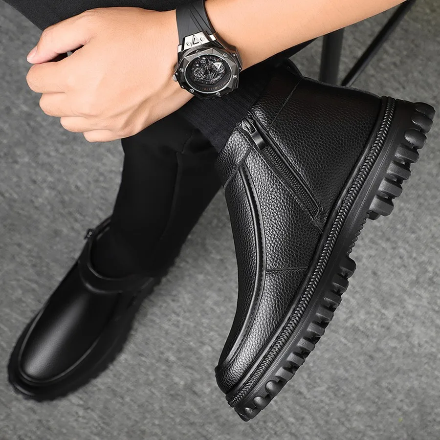Men's Slip-On Ankle Boots PU Upper Round Toe Casual Winter Shoes for Daily Wear