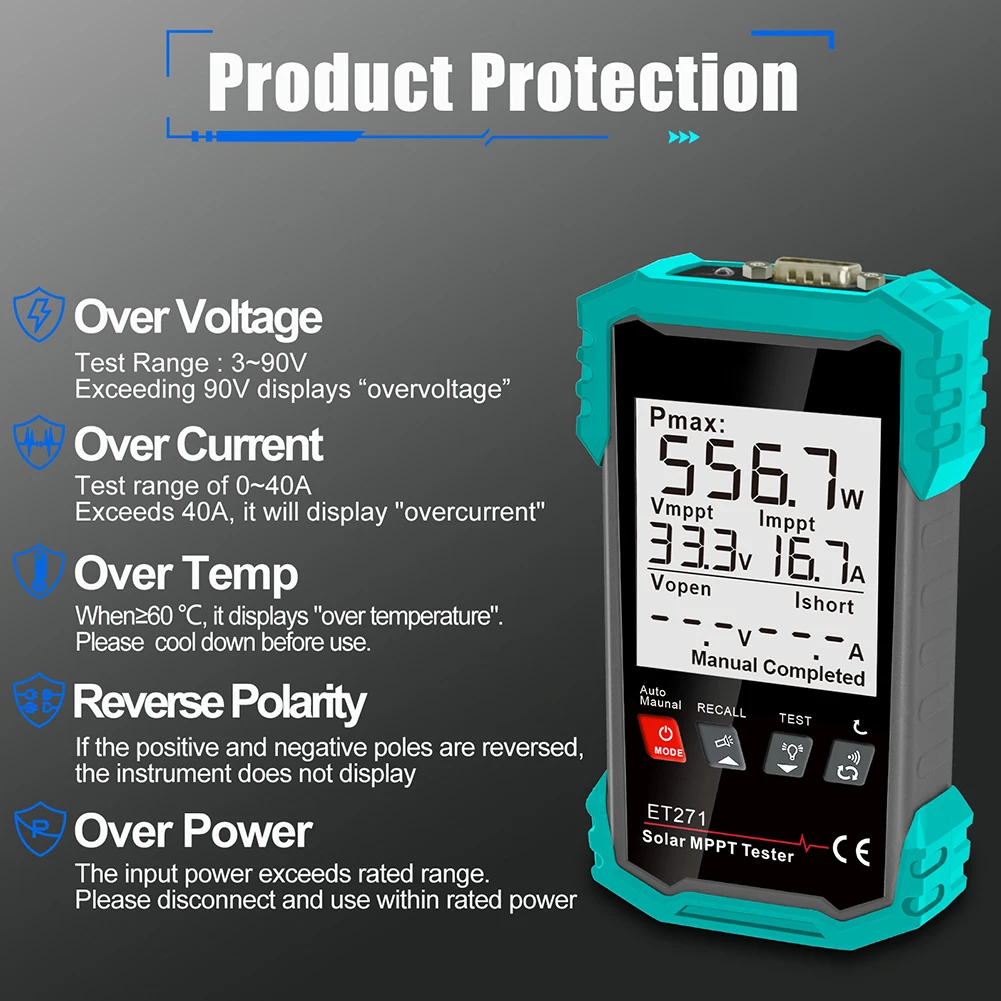 ET271 2000W Solar Power Meter Tester With 3.2 Inch Screen For Photovoltaic Module Production And Tool