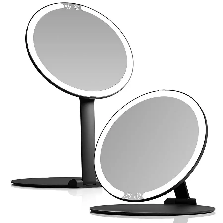

Rechargeable Travel Makeup Mirror with LED Light, 8 Foldable Stand, 3 Color Lighting Travel Mirror. Dimmable amp Lightwe