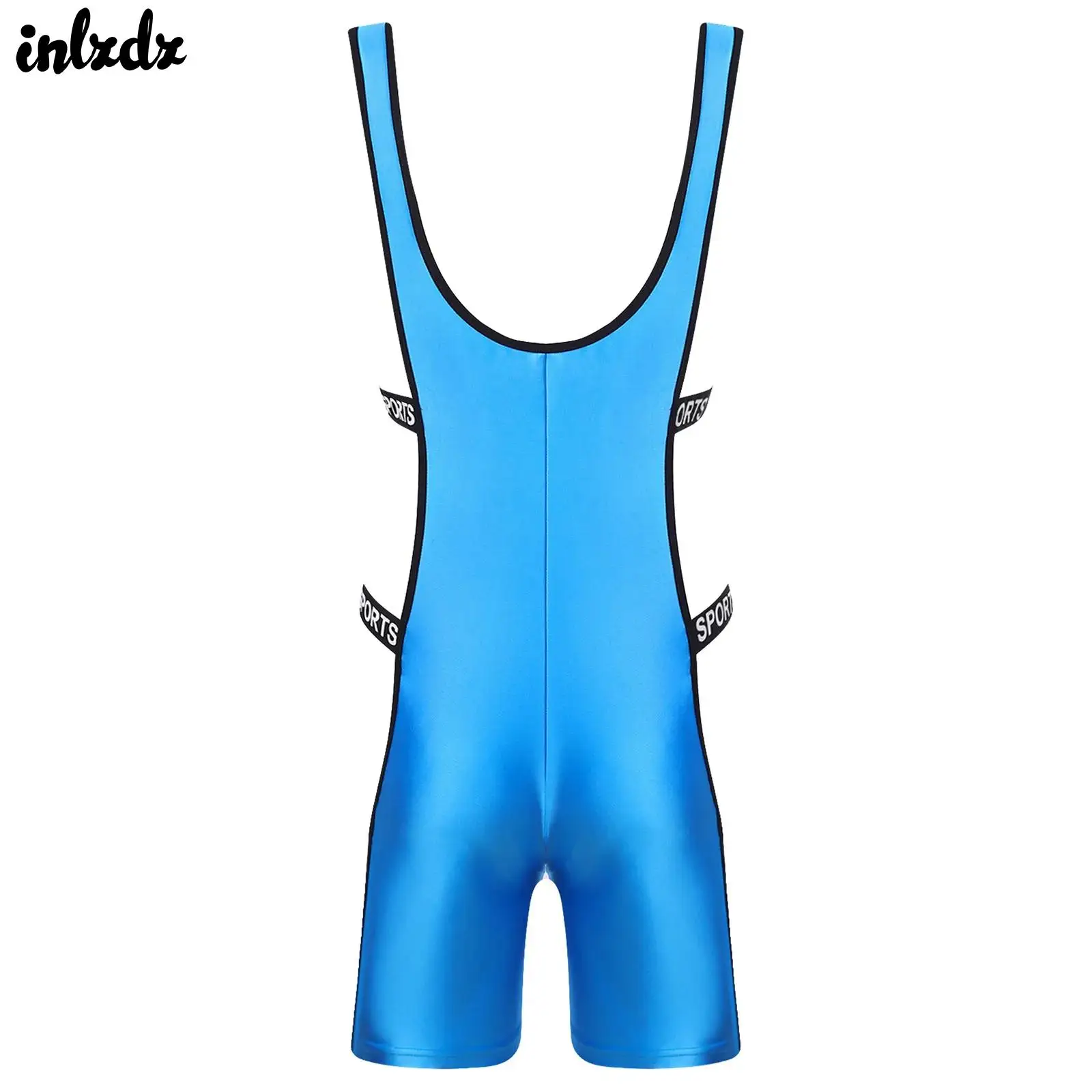 

Mens Lingerie Contrast Trim Wrestling Singlet Training Bodysuit swimsuit Side Cutout with Elastic Bands Boxer Shorts Bottom
