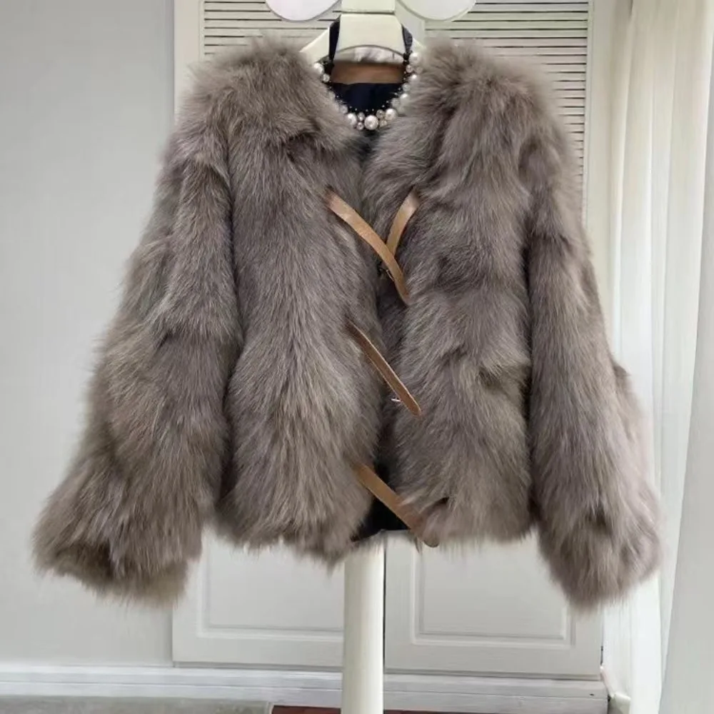 Fur Jacket Women's Maillard 2025 Winter New Toka Fox Hair Temperament Versatile Short Leather Buckle Top Lmitation Fox COAT