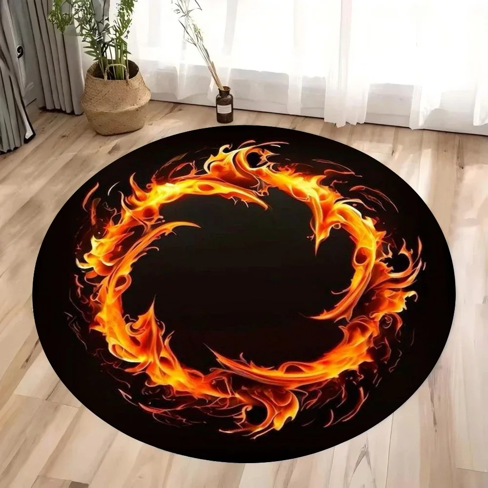 3D Flame Print Crystal Velvet Round Rug – Vibrant Floor Mat for Bedroom, Kids Playroom or Chair Pad, Bold Decor Gift