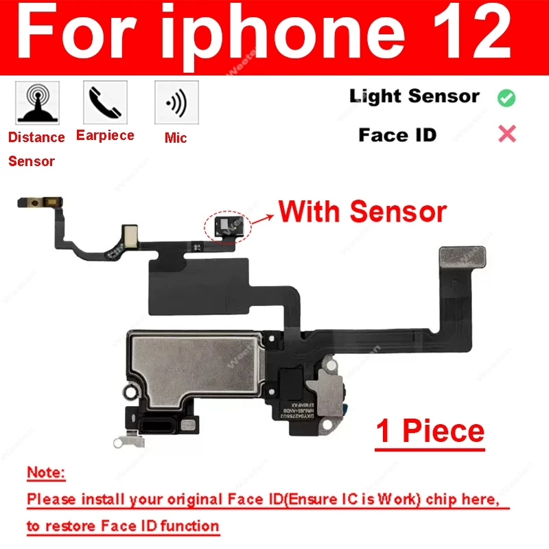 For iPhone X XR XS Max 11 12 Pro Max 12Mini Front Proximity Light Sensor Flex Cable With Earpiece Speaker Light Sensor Flex