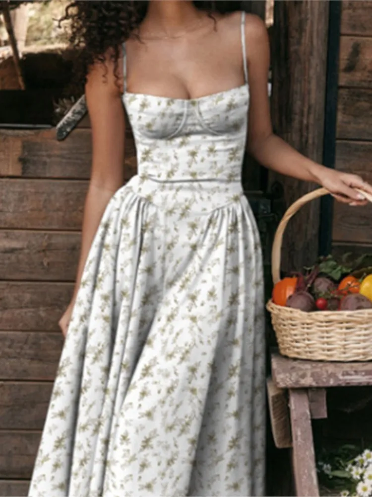 

Women's Dress 2025 Spring Summer Latest Solid Color Elegant Retro Style Fashion Dopamine Dressing Strap Maxi Dress Long Skirt