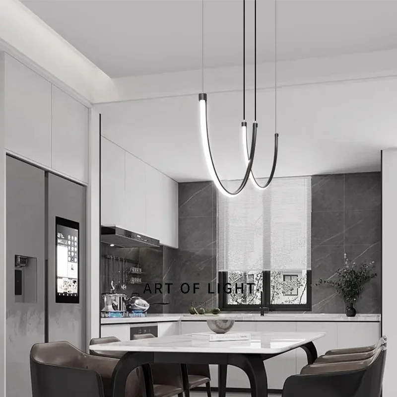 Novel Living Room Chandelier Postmodern U-shaped Chandelier Designer Curved Strip-type Art Decoration Diningroom Hall Chandelier