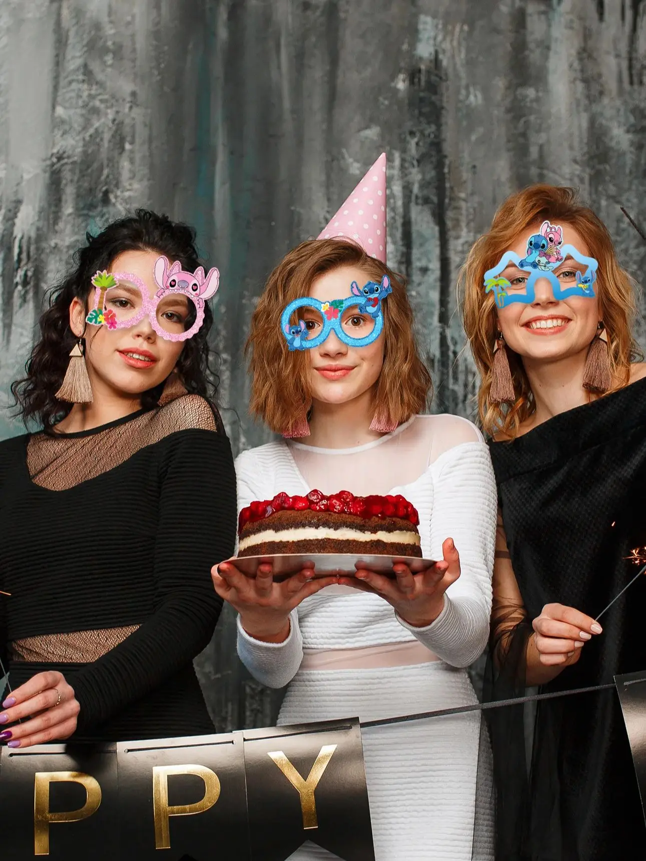 12 pièces Disney sous licence officielle point ange série fête papier bleu lunettes Photo stand accessoires lunettes anniversaire noël Ne