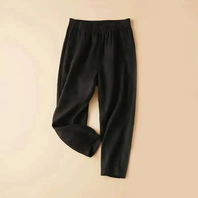 2026 Summer Women Capris Pants Casual Solid High Waist Cotton Linen Harem Pants Streetwear Short Trousers Pantalon Femme