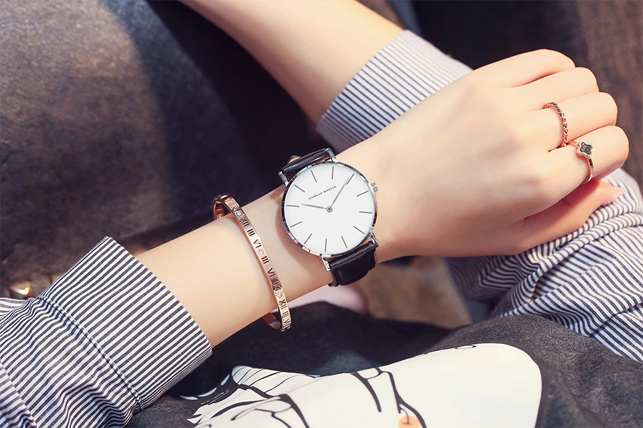 HANNAH MARTIN Top Marke Frauen Wasserdichte Armbanduhren 36mm Mode Luxus Ultra Dünne Leder Kreative Rose Gold Damen Uhren – Detail 1