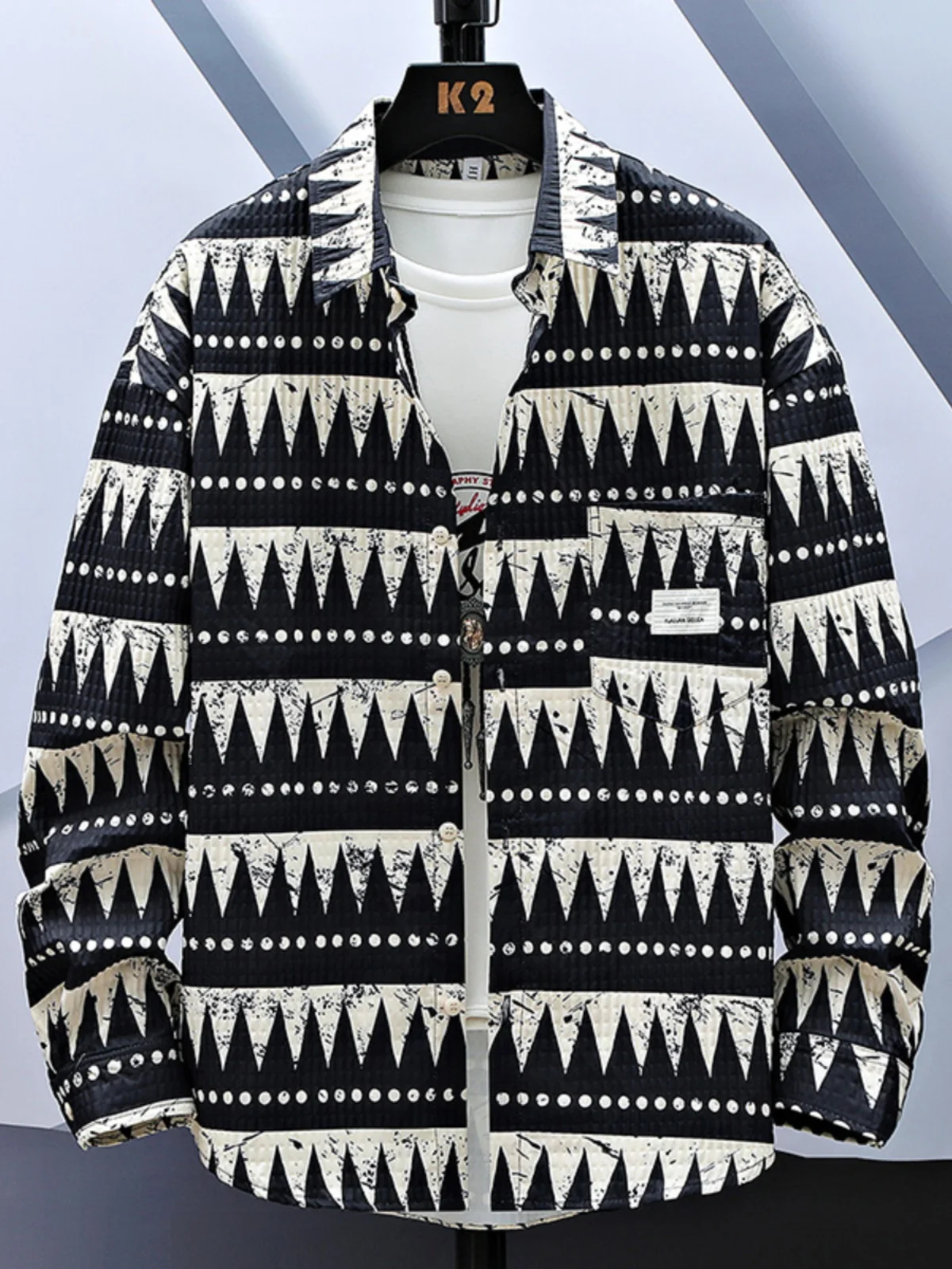 

Retro Ethnic Sle Long Sve Loose Casual irt Thin Men's Spring Autumn Trendy Brand Printed Stand Fit Youth Polyester ...