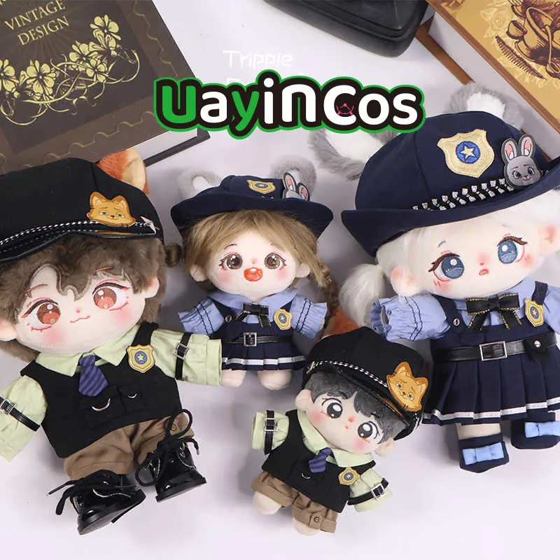 10cm  20cm Doll Clothes Fox Rabbit Detective Bureau Police Cute Costume Suit Stuffed Plushies Plush Doll Accessories Anime Toy F