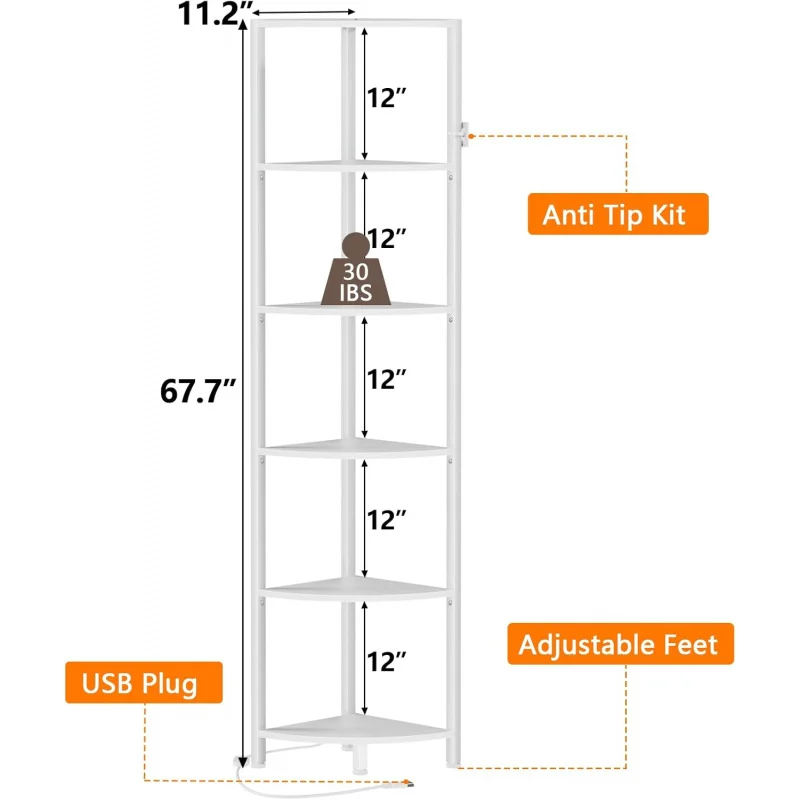 6-Tier Corner Shelf with LED Light 2