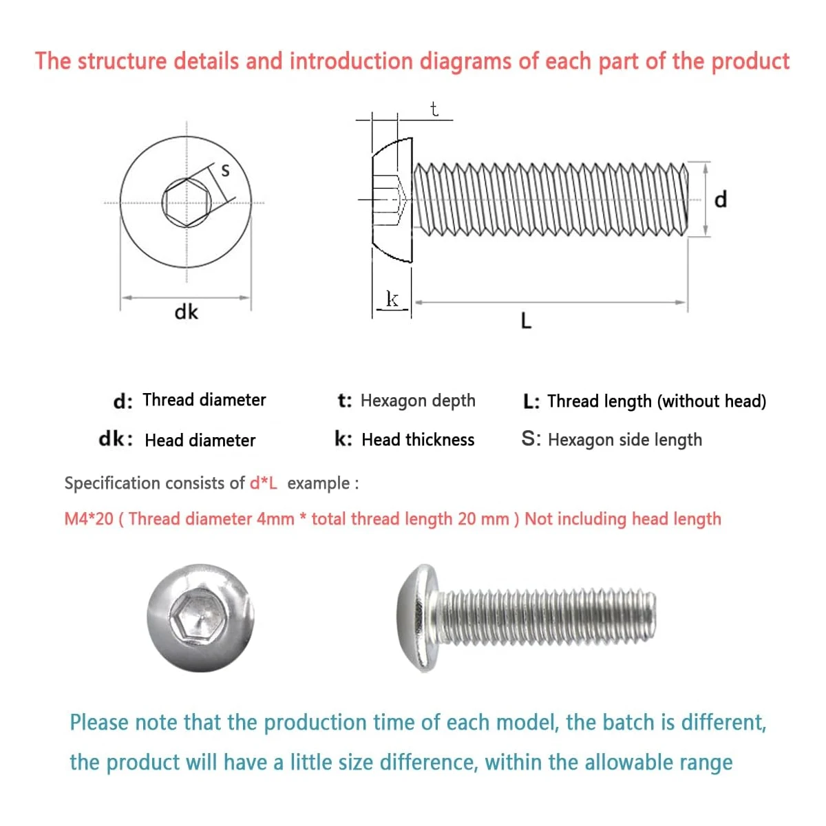 400Pcs Round Hex Head M4x8/10/14/16/18/20/35mm Stainless Steel Bolts And Nuts Set Round Head Hexagon Socket Bolts Assortment Kit