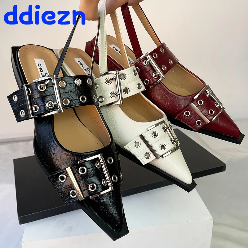 Zapatos planos con hebilla para mujer, calzado de punta estrecha, sin cordones, talla grande, a la moda, novedad