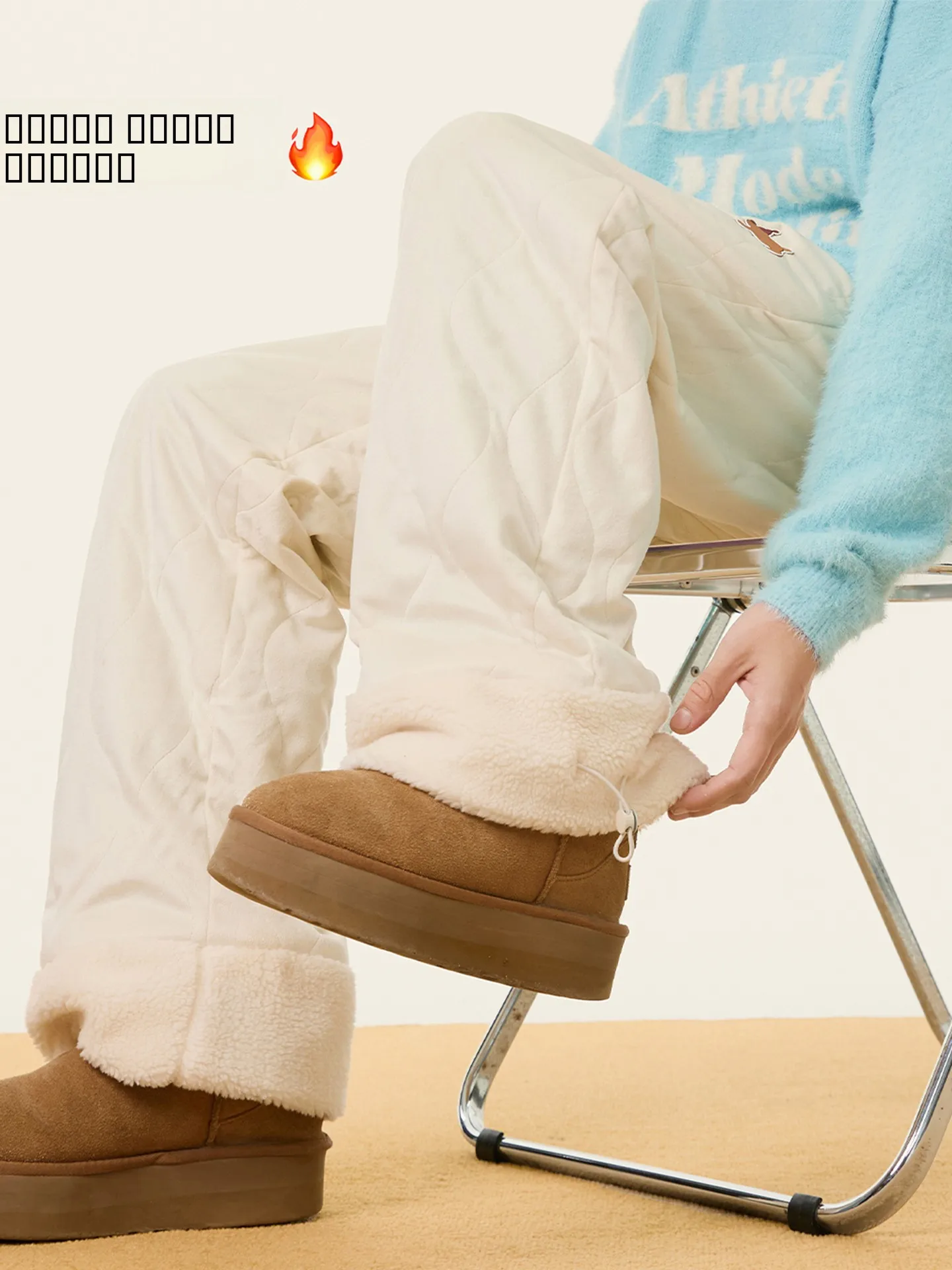 

Thiened Embroidered Durable Cotton Trousers for Men Winter Straight Leg Wide Leg Pants American Sle Lamb Fur Casual Long ...