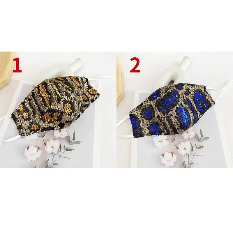 Fashion Style Street Sequined Leopard Print Face Mask Female Dustproof Hanging Ear Type Adult Leisure Adjustable Mask