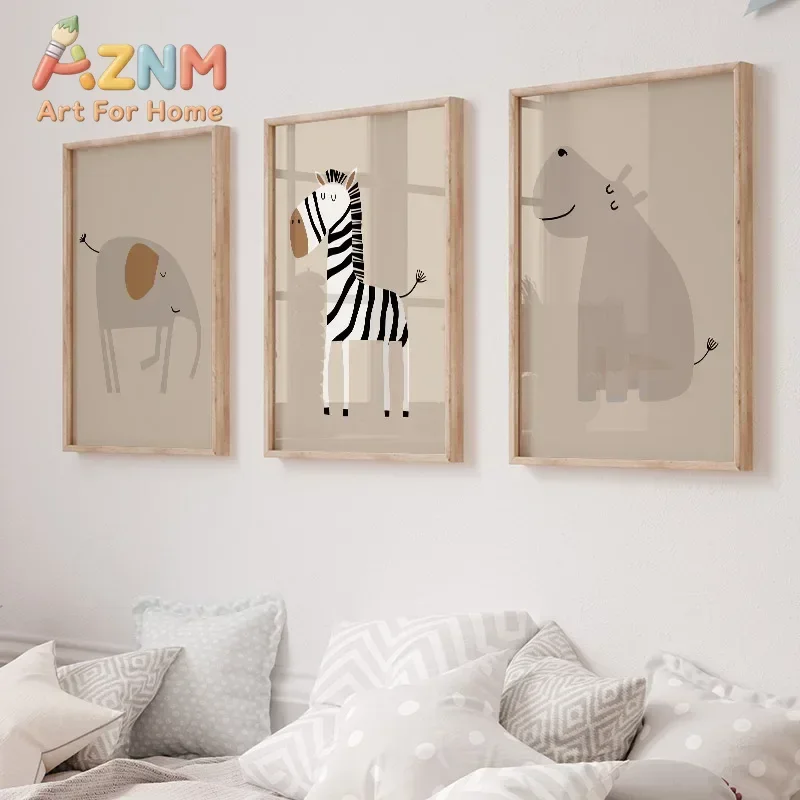 Lion Tiger Elephant Giraffe Jungle Animal Nursery Wall Art Canvas Painting Posters and Prints Wall Pictures Baby Kids Room Decor