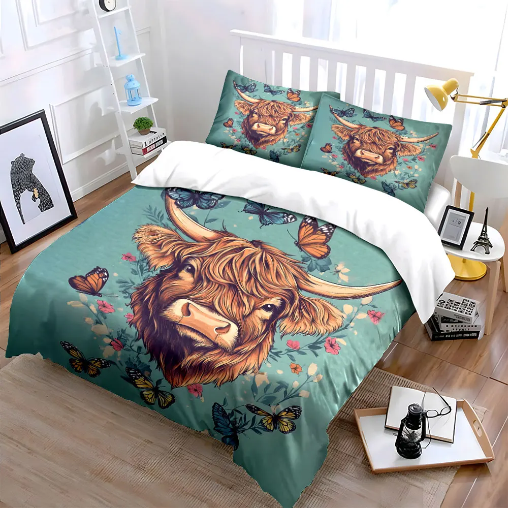 

Highland Cow Art Print Set Multiple sizes kid's and adults' bedroom Exquisite 3PC bedding set, gift