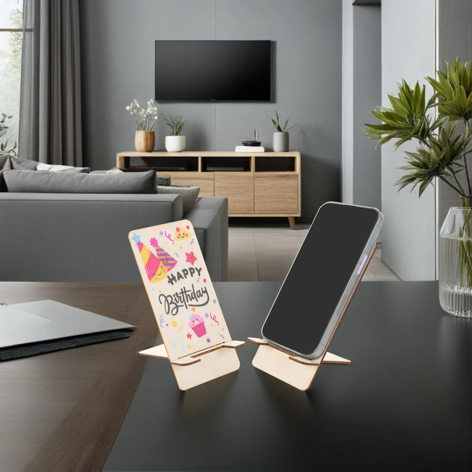 

10 Pcs Creative Phone Holder Desktop Birthday Countertop Decoration Stand Mobile Lazy Tablet Cell Wooden for Party Supplies