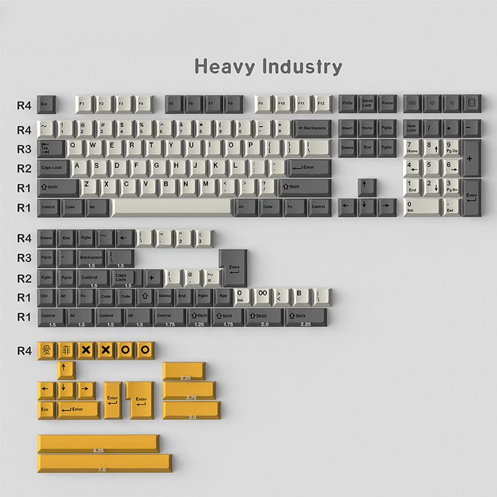 Aifei GMK Heavy Industry Keycaps with ABS Bicolor Dye Gaming For Mechanical Keyboard Grey Yellow