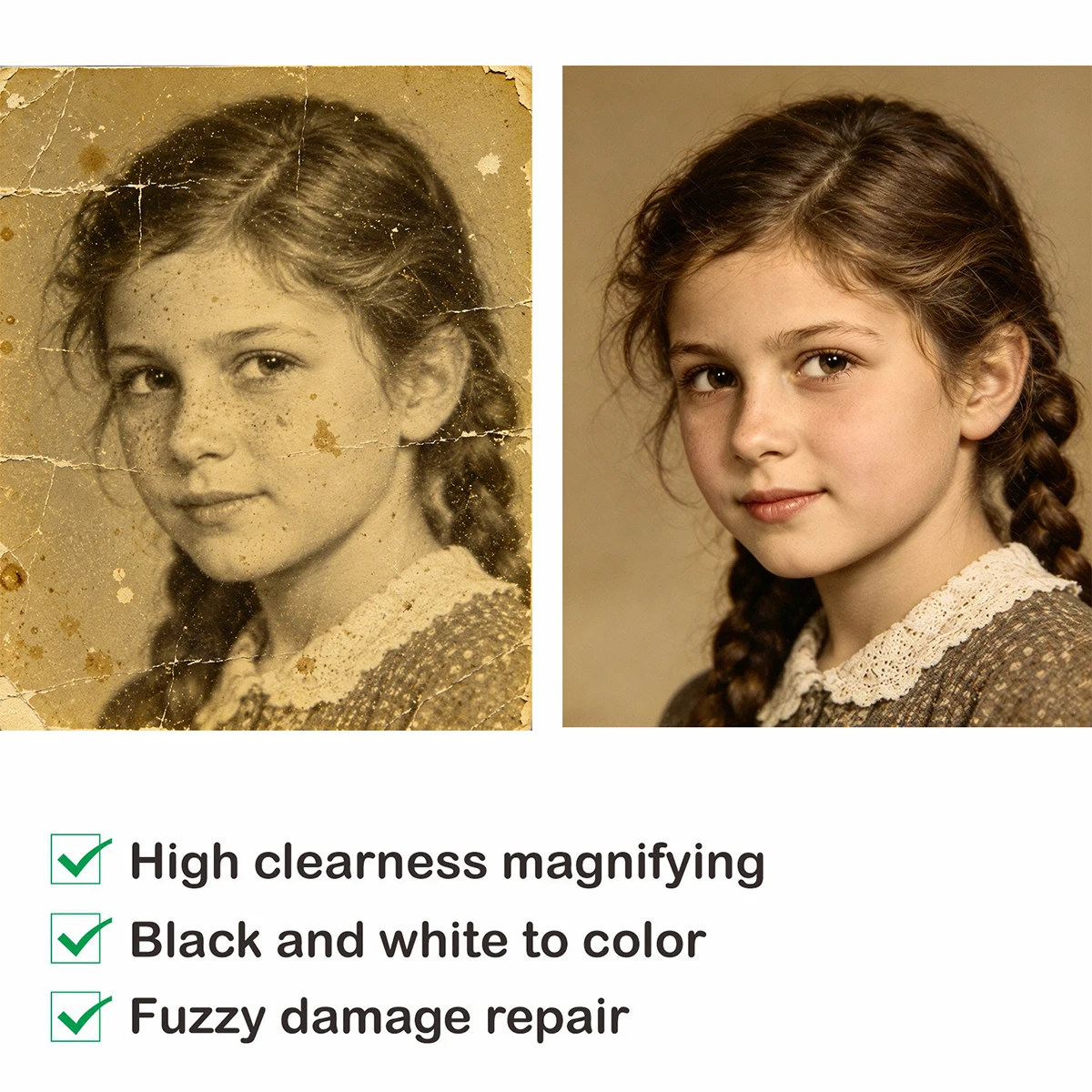 Old Photo Restoration Repair and Colorization Service That Addresses Issues Like Blurring Tearing Fading Scratches Custom poster