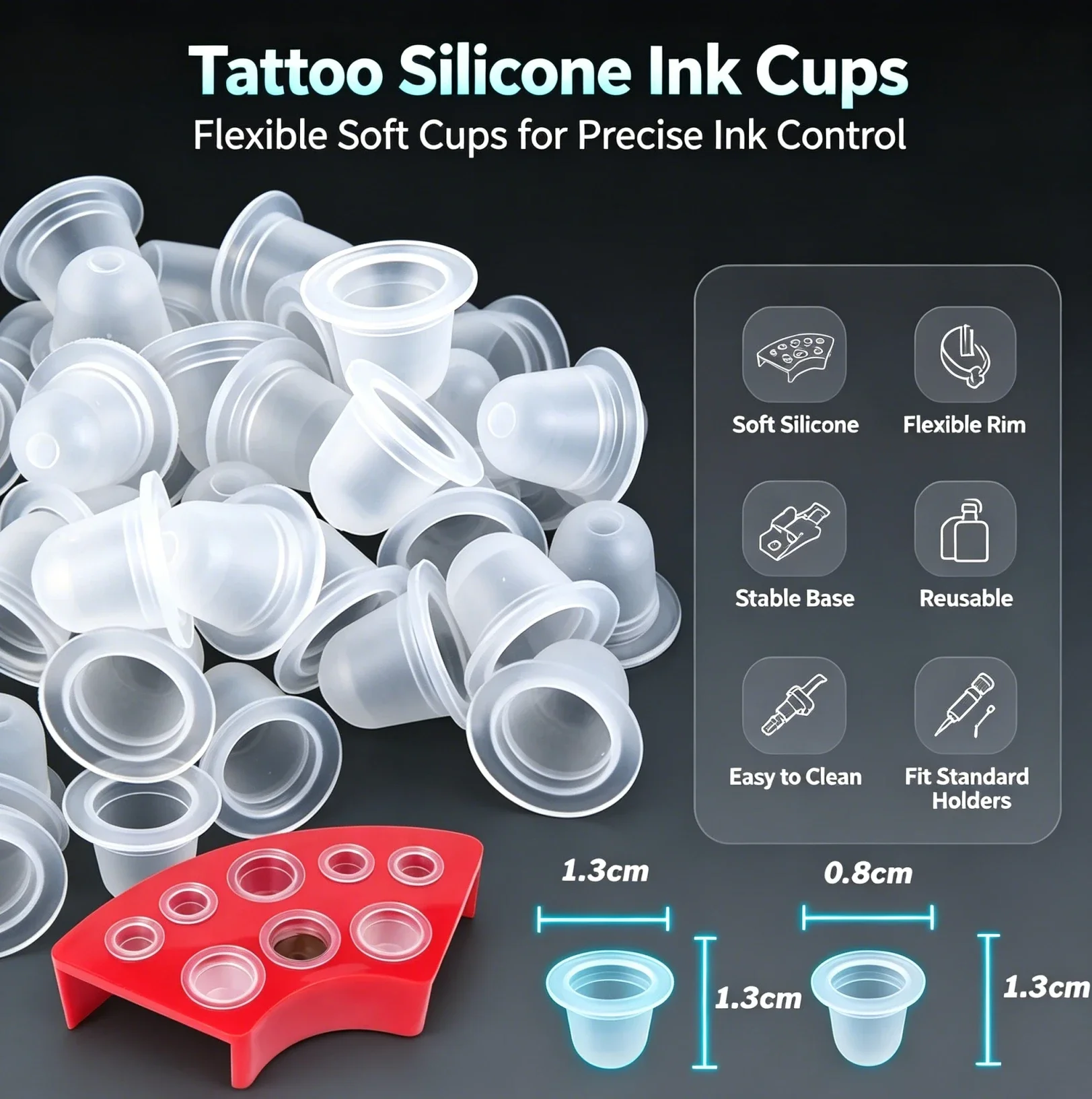 500/300/100PCS Disposable Silicone Tattoo Ink Cup Small/Large Size Permanent Makeup Tattoo Eyebrow Ink Pigment Container Caps