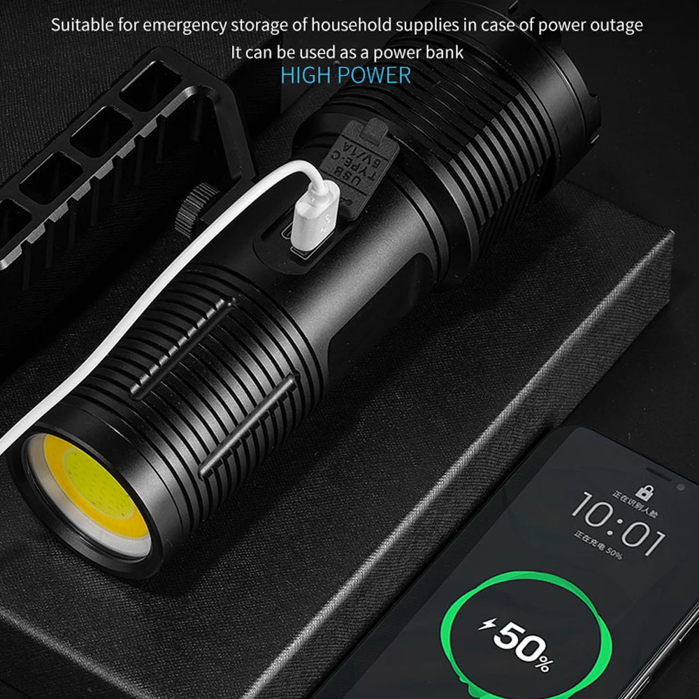 Brightest High Power Led Flashlight Tactical Flashlight 8800mah With Built-in Battery Light Emergency Spotlights Shot Long 10km