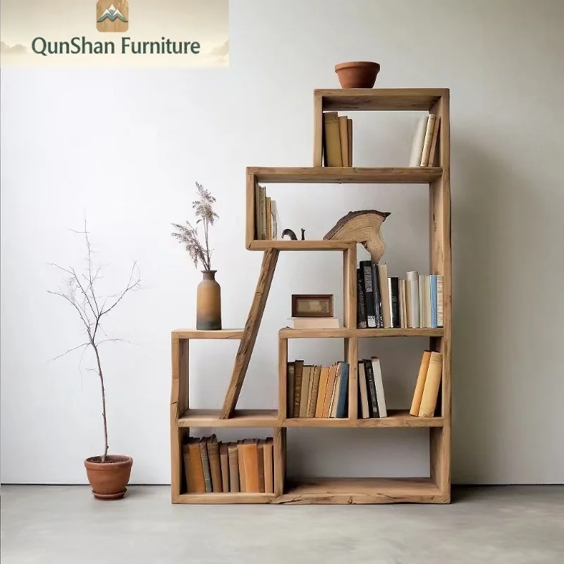 # Solid Wood 5-Shelf Living Room Furniture Retro Creative Bookshelf Home Study