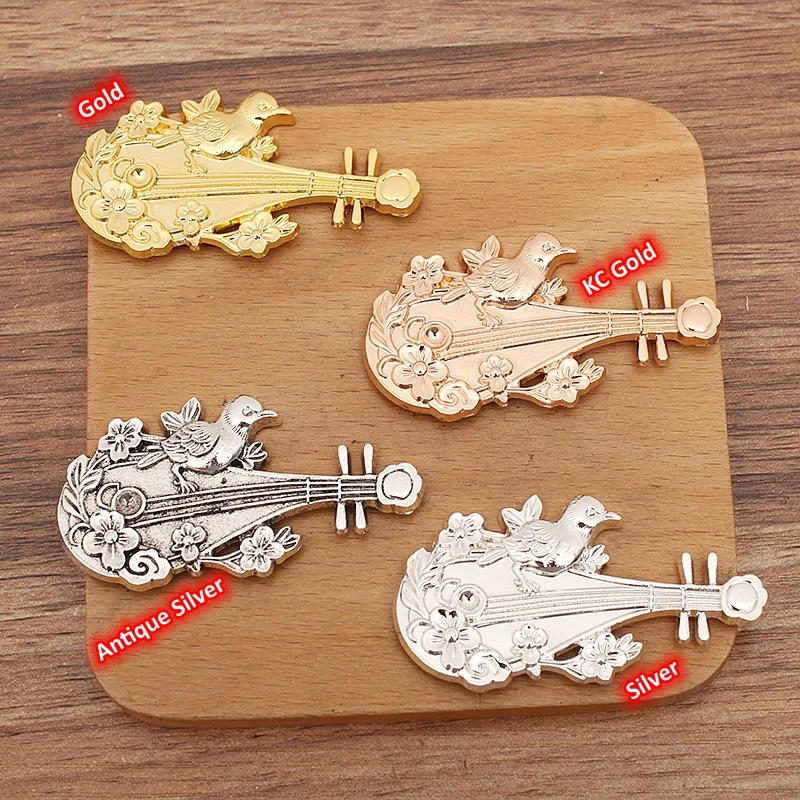 BoYuTe 57*31MM Alloy Chinese Lute Bird Flower Pipa Acessories DIY Hanfu Hairpin Jewelry Making Findings