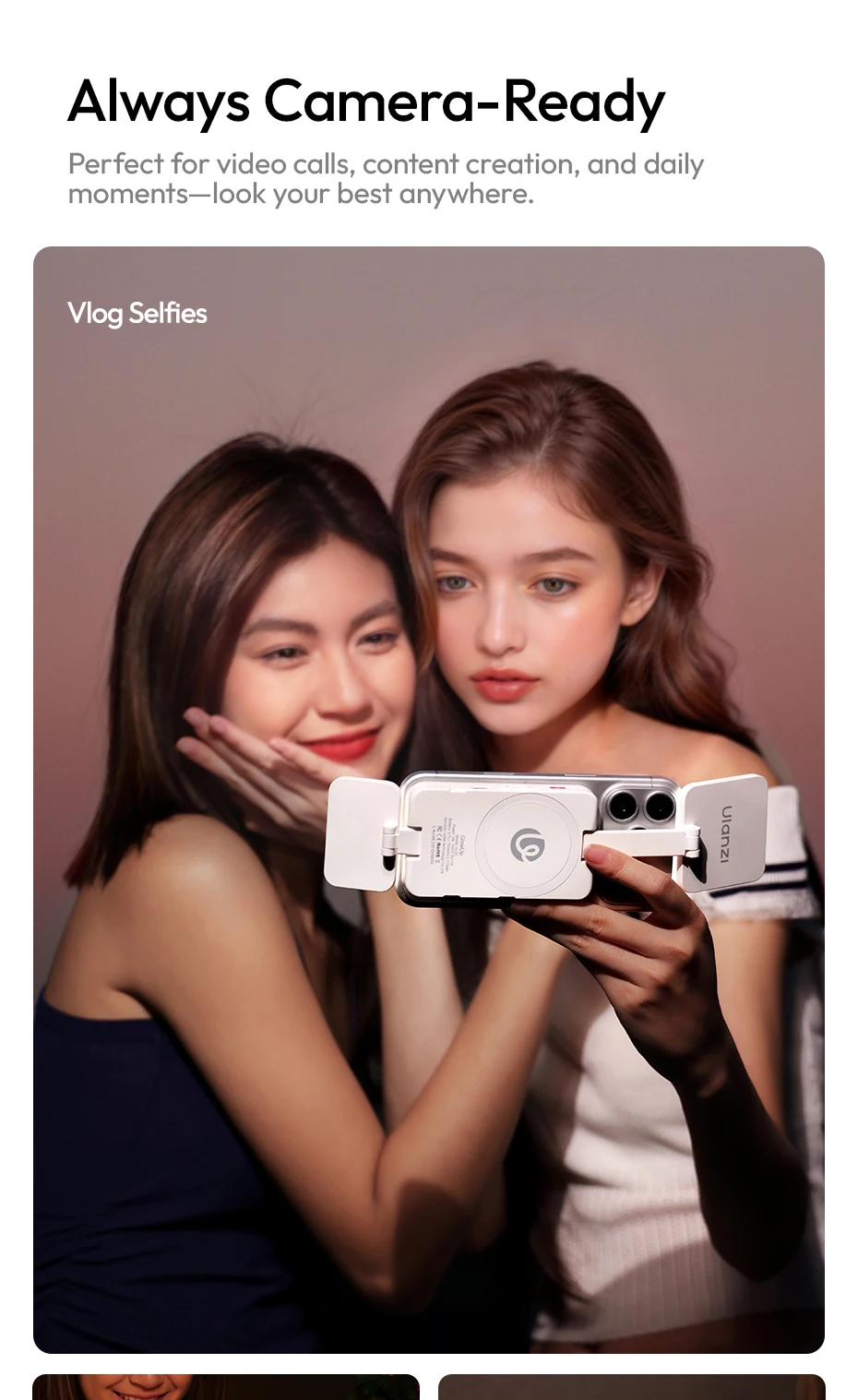 Ulanzi GL01 Magnetisches Aufstecklicht, einstellbares Dual-Seitenlicht für iPhone 17 Android, dimmbares Selfie-Licht 2700-6500K für Live-Vlogs – Detail 13