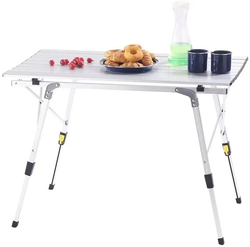 

zz Hot Sale Customized Aluminum Height Adjustable Camping Folding Table Roll-up Table Portable Foldable Camp Tables