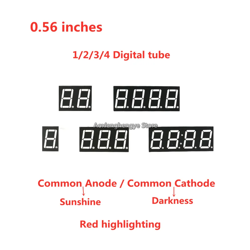 10pcs 0.56 inches 1/2/3/4 Digital tube Common Anode / Common Cathode Red highlighting Digital display tube Clock