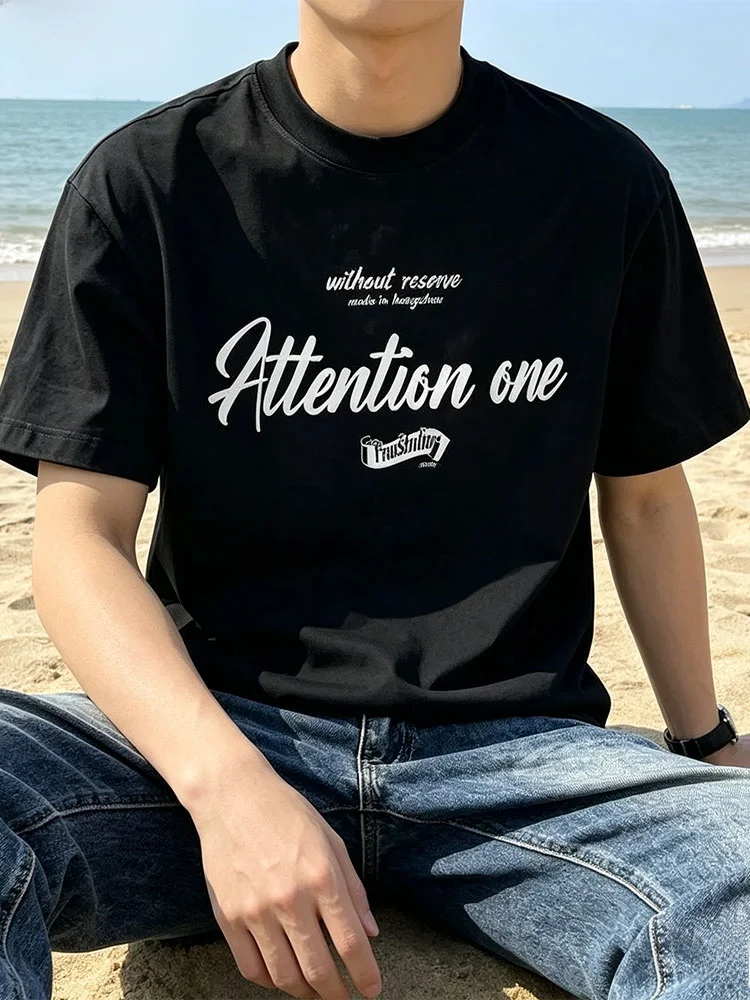 Camiseta Masculina TUCANO Estilo Americano de Algodão Puro Pesado com Manga Curta, Nova Coleção de Verão com Estampa de Letra...