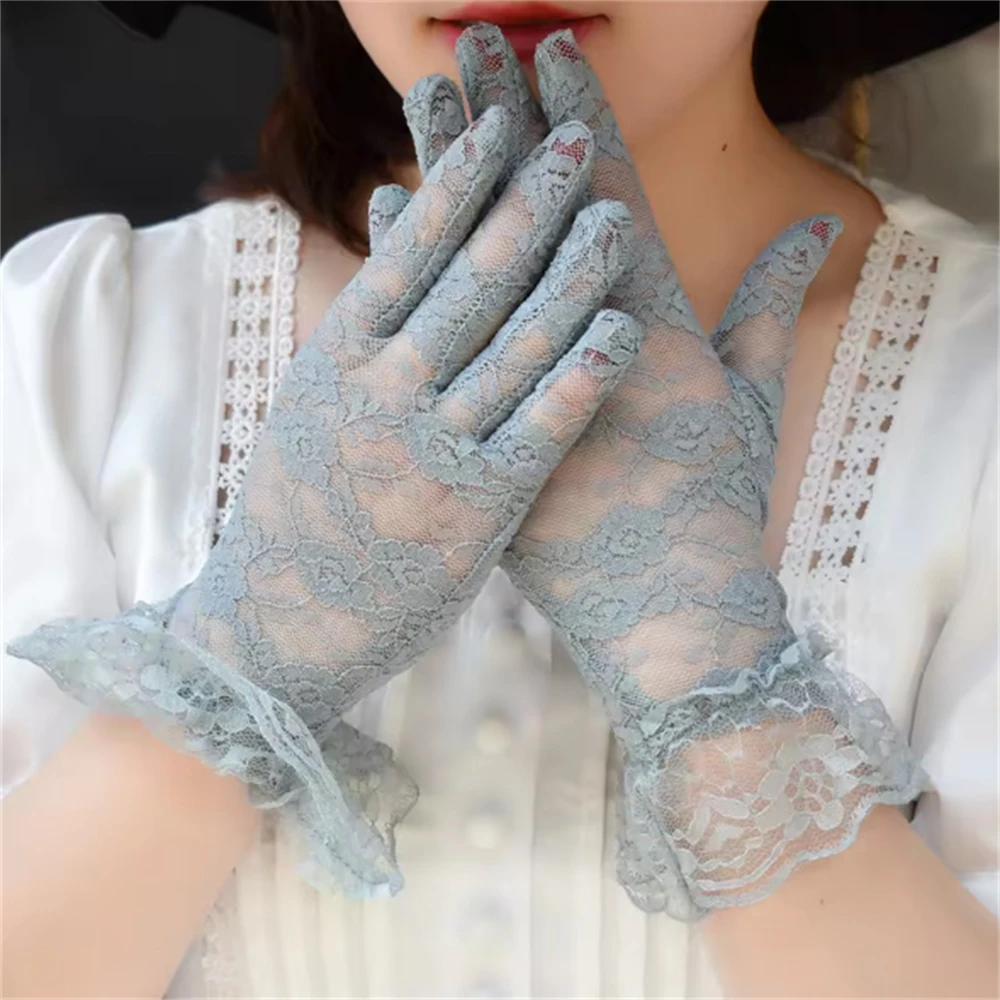 Vintage Sheer Short Lace Gloves Bride Wedding Gloves Party Floral Gloves Multi-purpose Elegant Bride Gloves Full Finger Mittens