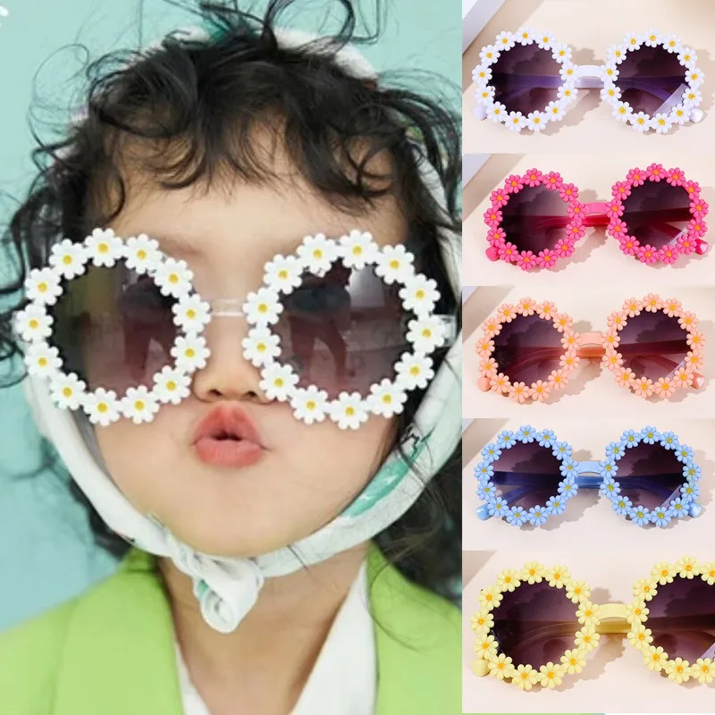 1-16 pièces nouveaux enfants lunettes de soleil mignon marguerite fleur cadre lentille ronde Protection UV lunettes de soleil pour filles garçons enfant en bas âge mode extérieure