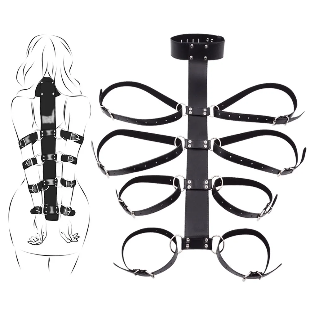 Sexy Slave Neck to Wrist Restraints kit Adult Sex Toys Frisky Beginner Behind Back Handcuffs Collar Adjustable Bondage Set