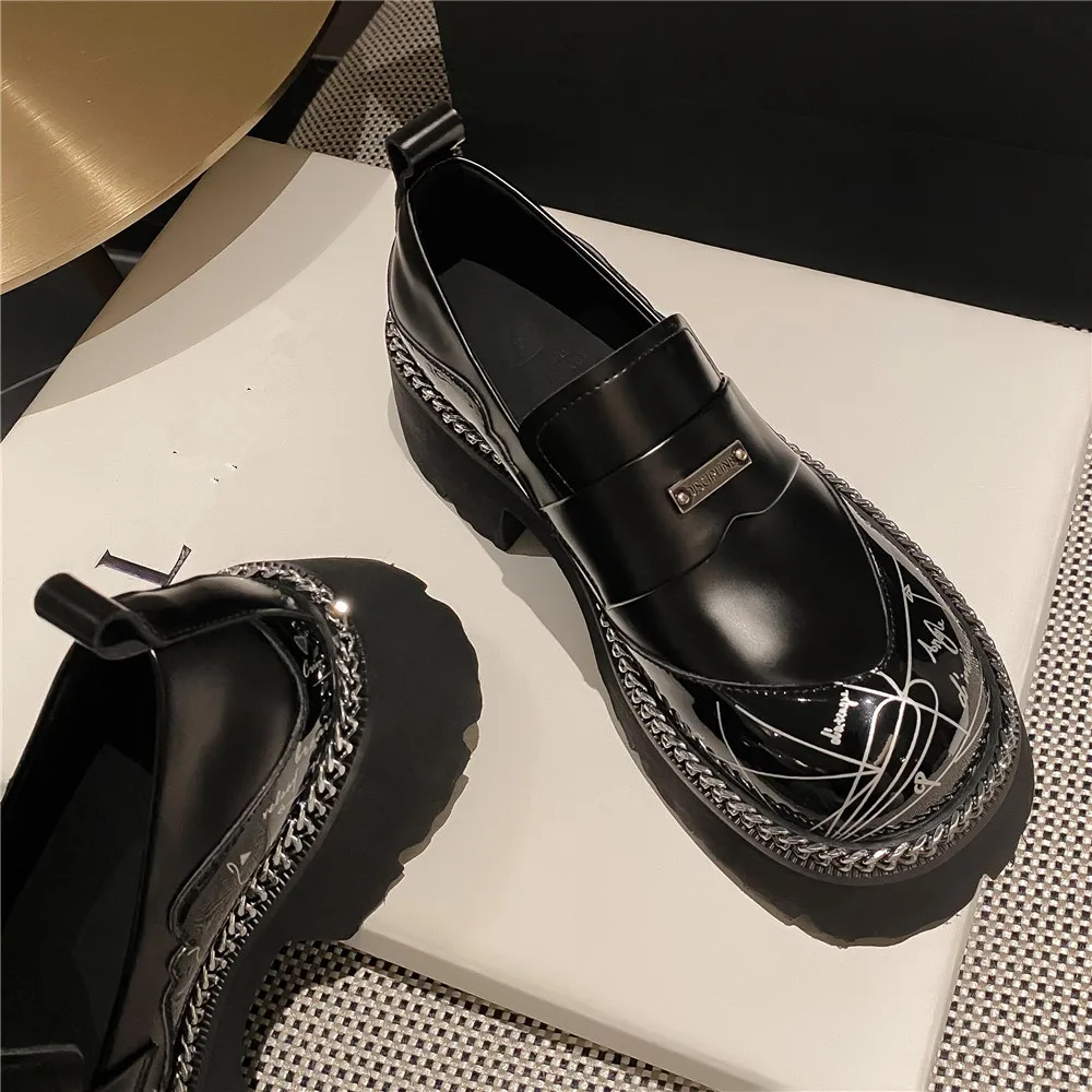 MILI-MIYA New Arrival Fashion Graffiti Mixed Color Women Cow Leather Pumps Slip On Comfortable Round Toe Thick Heels Handmade