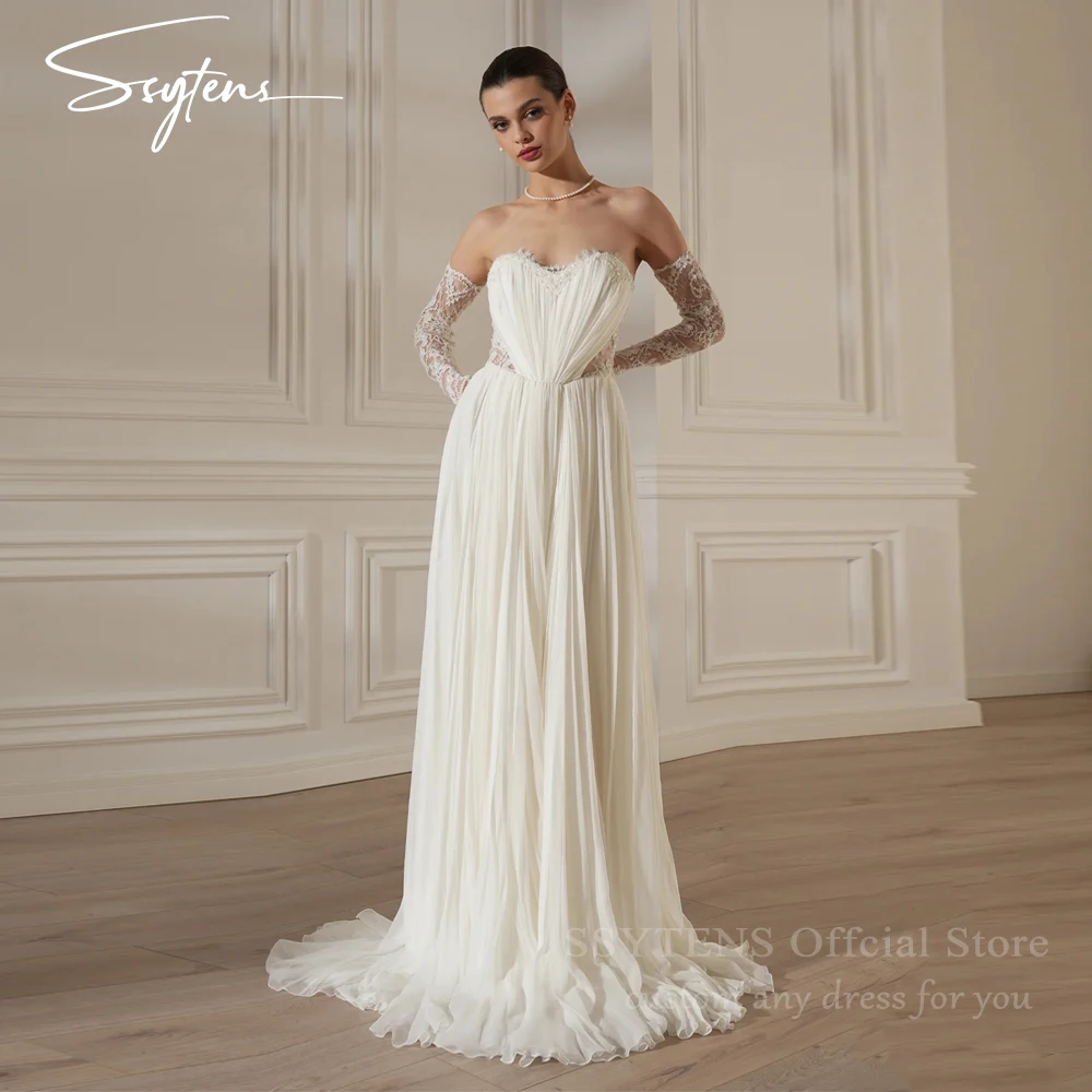 Fascynujące suknie ślubne Sweetheart tiul Vestido De Novia Illusion Custom Made suknia dla panny młodej eleganckie koronkowe plisowane suknie ślubne