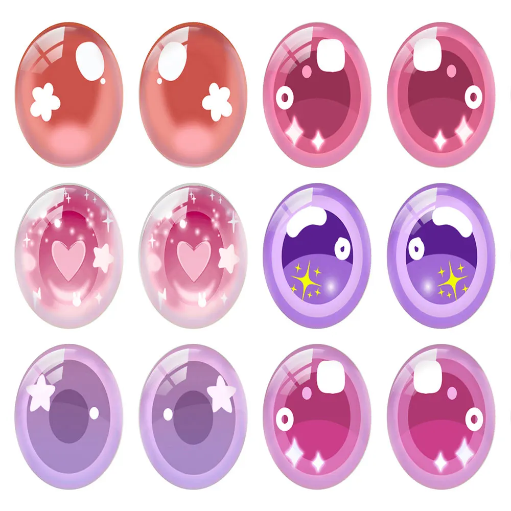 Random Mixed Oval Pink Purple Ragdoll Toy Eyebal Doll Eyes Photo Glass Cabochon Flatback Demo Cameo For Diy Jewelry Making