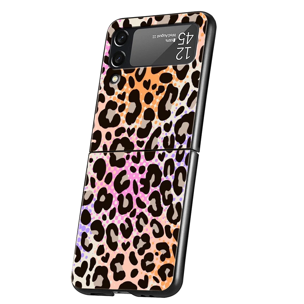 Tiger Leopard Print Panther Phone Cover For Samsung Galaxy Z Flip 4 Case Black For Samsung Z Flip3 Hard PC Luxury Foldable Shell